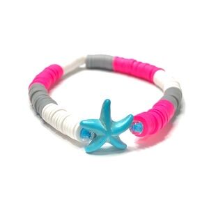 Pink Grey White Blue Starfish Polymer Clay Stretch Bracelet Women Beach Summer